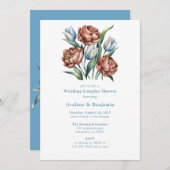 ロマンチックな花模様:牡丹&チューリップウェディングシャワー 招待状 (正面/裏面)