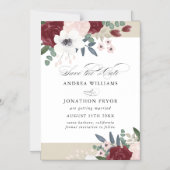 ロマンチックな花模様、磁気日付を保存 マグネット招待状 (正面)