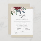 ロマンチックな花模様RSVPメニュー付き 出欠カード (正面/裏面)