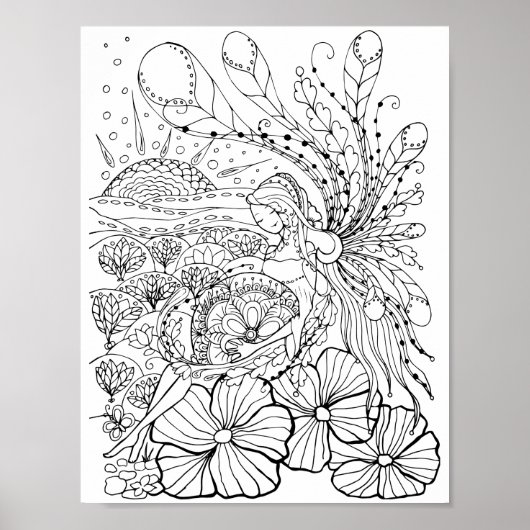 ロマンチックな花 – アドバンスドカラーリングページ ポスター (正面)
