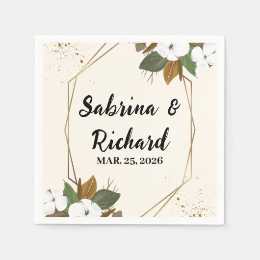 ロマンチックな茶色とクリーム結婚フローラ スタンダードカクテルナプキン (正面)