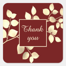 ロマンチックな茶色と金色の葉の四角いステッカー