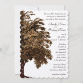 ロマンチックな茶色のオーク結婚の木 招待状 (正面)