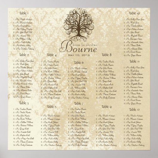 ロマンチックな茶色の渦巻きツリーの座席表12表 ポスター (正面)