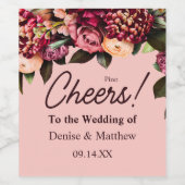 ロマンチックな菊のデザインがプリントされた、ほのかなピンクのラベル ワインラベル (シングルラベル)