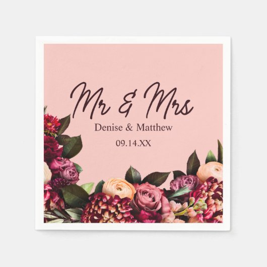 ロマンチックな菊オンゴッサマーピンク スタンダードカクテルナプキン (正面)