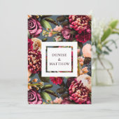 ロマンチックな菊オンミッドナイトティール（緑がかった色）日付 招待状 (スタンド正面)