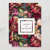 ロマンチックな菊オンミッドナイトティール（緑がかった色）日付 招待状 (正面/裏面)