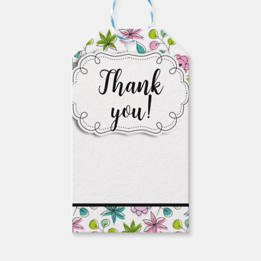 ロマンチックな落書き花と葉の感謝カード ギフトタグ (正面)