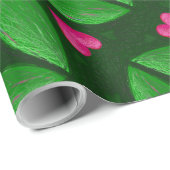 ロマンチックな葉ハートと – 緑とピンクの色 ラッピングペーパー (ロールコーナー)