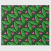 ロマンチックな葉ハートと – 緑とピンクの色 ラッピングペーパー (フラット)