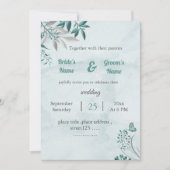 ロマンチックな葉青い蝶のフローラ結婚のカード 招待状 (正面)