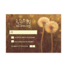 ロマンチックな蒲公英のラスティックウェディング返信カード