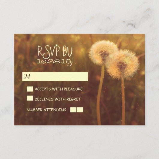 ロマンチックな蒲公英のラスティックウェディング返信カード 出欠カード (正面)