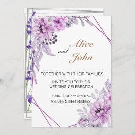ロマンチックな薄紫とパープルラベンダー結婚ズ 招待状