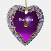 ロマンチックな薄紫のハートの写真テンプレート セラミックオーナメント (右)