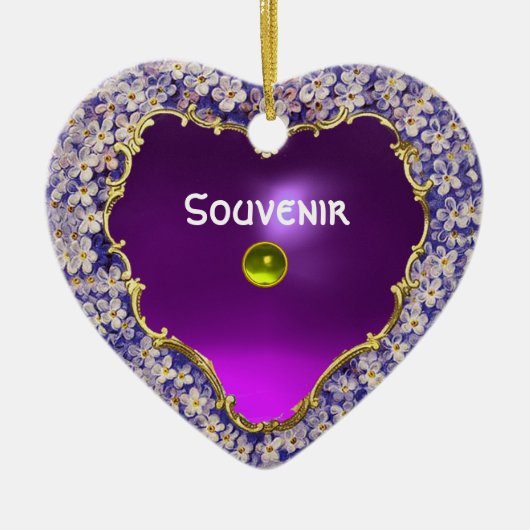 ロマンチックな薄紫のハートの写真テンプレート セラミックオーナメント (正面)
