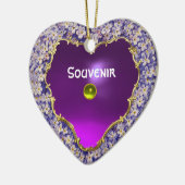 ロマンチックな薄紫のハートの写真テンプレート セラミックオーナメント (左)