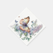 ロマンチックな薄紫の花と蝶 スタンダードカクテルナプキン (角)