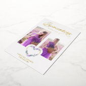 ロマンチックな薄紫シ実在ェーズ金ゴールドフローラハート写真 箔招待状 (回転した状態)