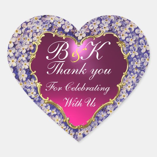 ロマンチックな薄紫ハートモノグラムありがとう ハートシール (正面)