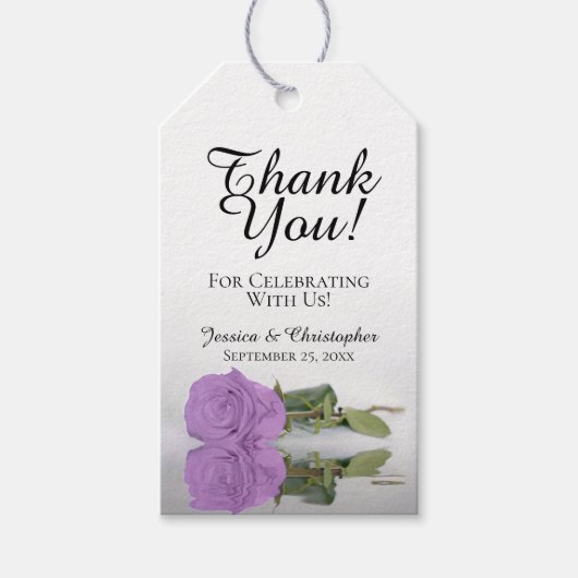 ロマンチックな薄紫パープルバラ結婚ズサンキューユー ギフトタグ (正面)