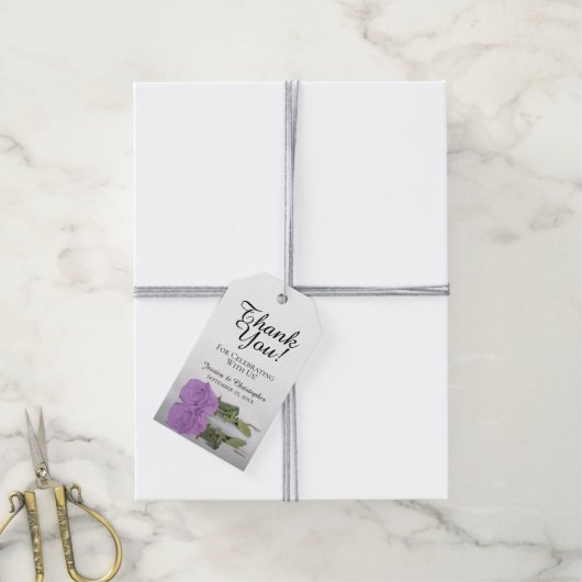 ロマンチックな薄紫パープルバラ結婚ズサンキューユー ギフトタグ (より糸付き)