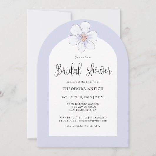 ロマンチックな薄紫フローラブライダルシャワー 招待状 (正面)