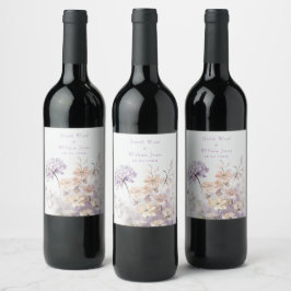 ロマンチックな薄紫結婚フローラ ワインラベル