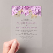 ロマンチックな薄紫金ゴールド結婚フローラ アクリル招待状 (インサイチュ (ポータブル))