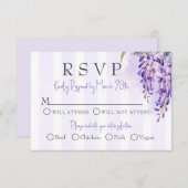 ロマンチックな藤の結婚式返信カード 出欠カード (正面/裏面)
