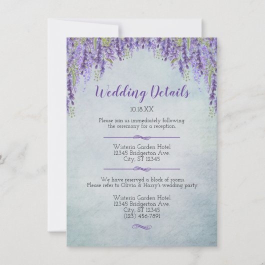 ロマンチックな藤の花園での結婚式 詳細発表 案内状 (正面)