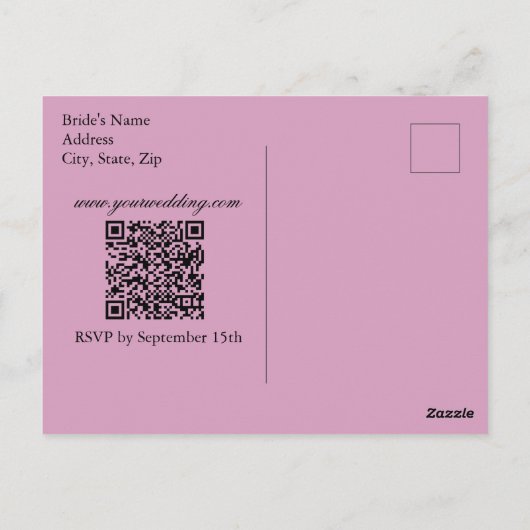 ロマンチックな藤パープルQRコード結婚ズ ポストカード (裏面)