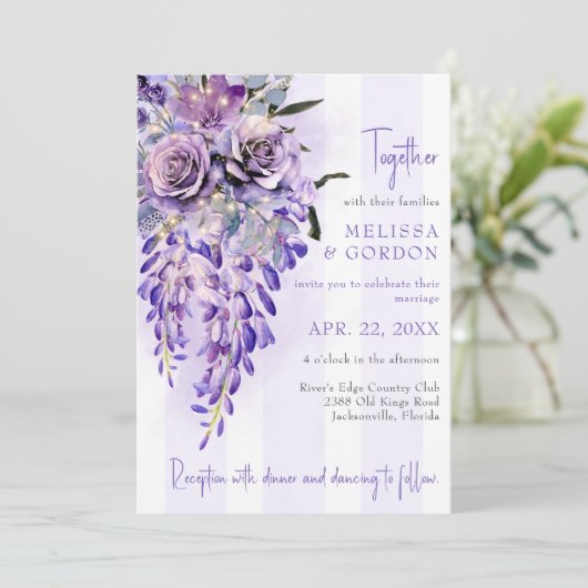 ロマンチックな藤結婚式招待状 招待状 (スタンド正面)