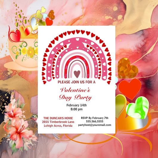 ロマンチックな虹のバレンタインデーパーティー 招待状