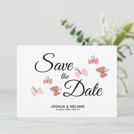 ロマンチックな蝶ピンクの日付を保存 (スタンド正面)