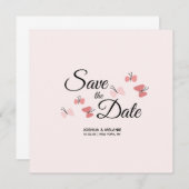 ロマンチックな蝶ピンクの日付を保存 (正面/裏面)