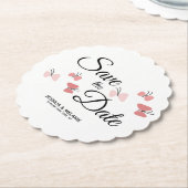ロマンチックな蝶ピンクの日付を保存 ペーパーコースター (アングル)