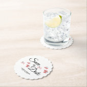 ロマンチックな蝶ピンクの日付を保存 ペーパーコースター (インサイチュ)