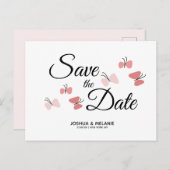 ロマンチックな蝶ピンクの日付を保存 ポストカード (正面/裏面)