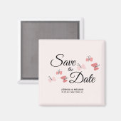 ロマンチックな蝶ピンクの日付を保存 マグネット (正面/裏面)