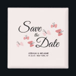 ロマンチックな蝶ピンクの日付を保存 マグネット<br><div class="desc">セーブ・ザ・デート案内(ピンクの蝶の磁石)</div>