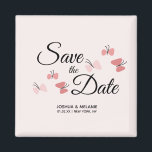 ロマンチックな蝶ピンクの日付を保存 マグネット<br><div class="desc">セーブ・ザ・デート案内（ピンクの蝶の磁石）</div>