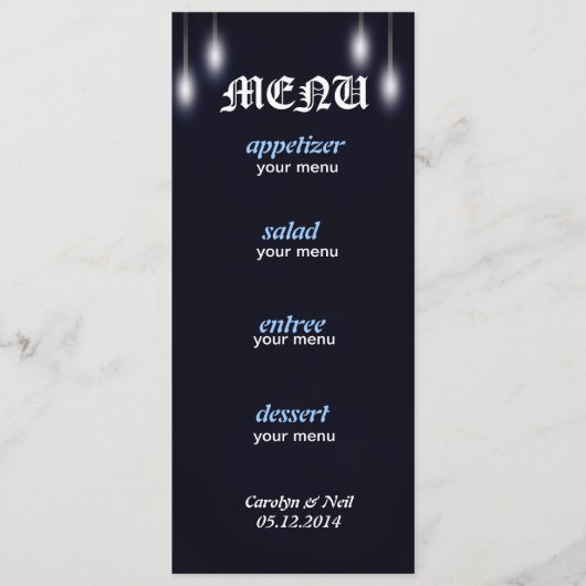 ロマンチックな街灯の濃紺メニューカード メニュー (正面)
