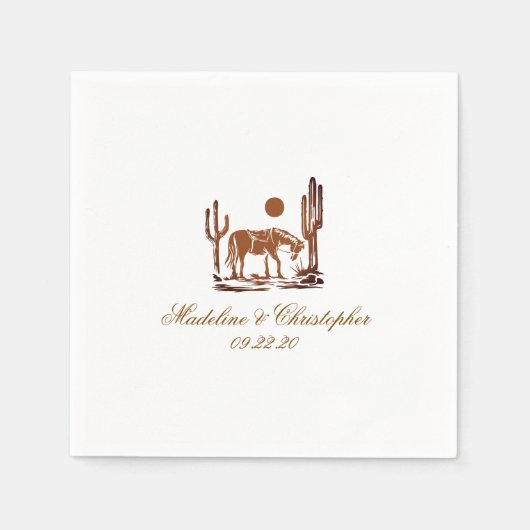 ロマンチックな西ダークブラウン結婚ズ スタンダードカクテルナプキン (正面)