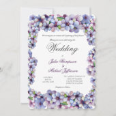 ロマンチックな詩的な薄紫水の色のフローラ 招待状 (正面)