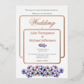 ロマンチックな詩的な薄紫水の色のフローラ 箔招待状 (正面)