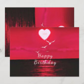 ロマンチックな誕生日カードレッドシーサンセットラブハート (正面/裏面)