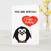 ロマンチックな誕生日カード |ペンギンとハートバルーン カード (黄色い花)