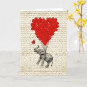 ロマンチックな象とハートの風船 カード (黄色い花)